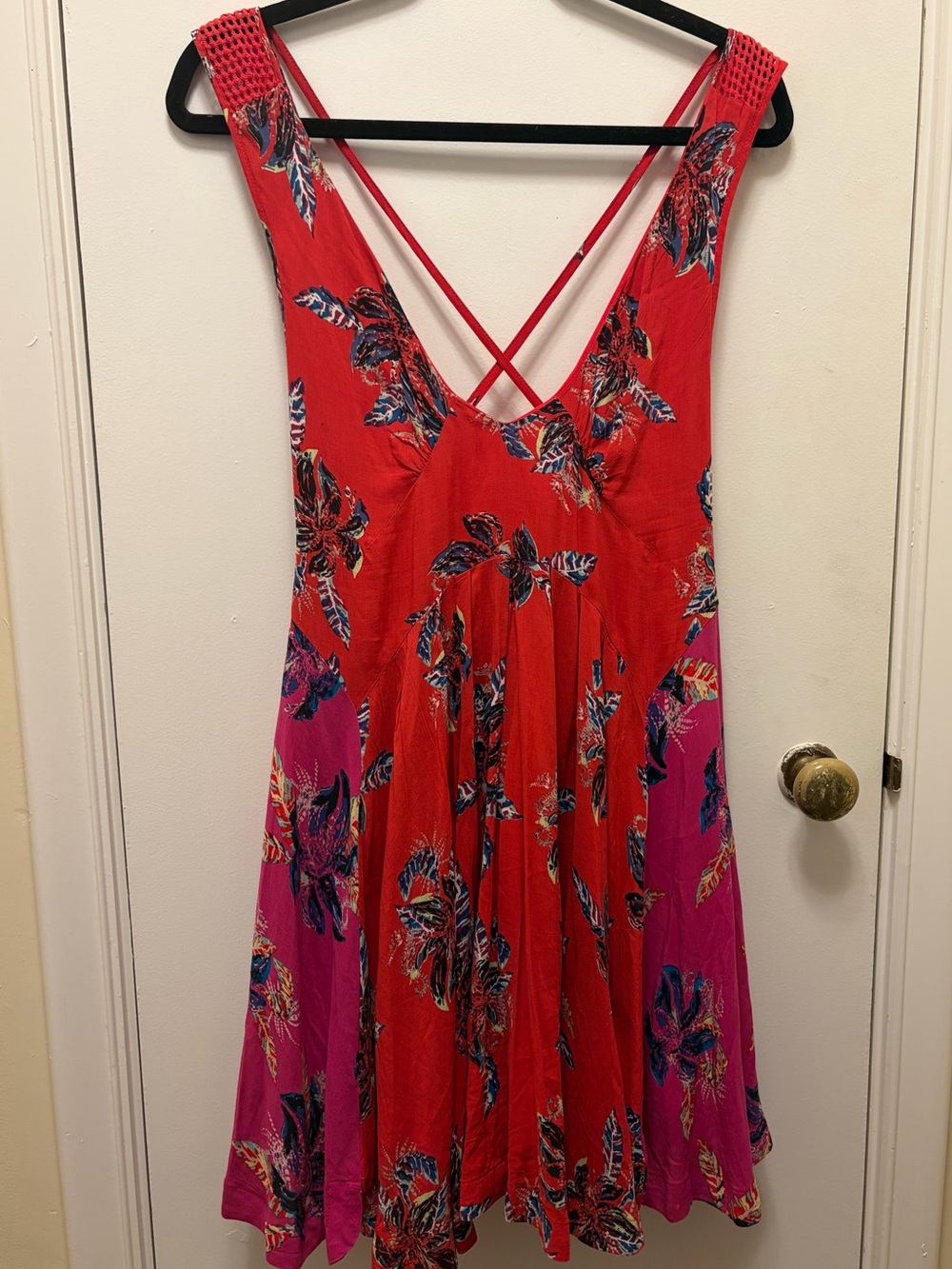 Cherry red Free People Thought I Was Dreamin Mini Dress, flowy vibrant Small